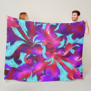 Turquoise Red Purple Bold Chalk Damask Fleece Blanket