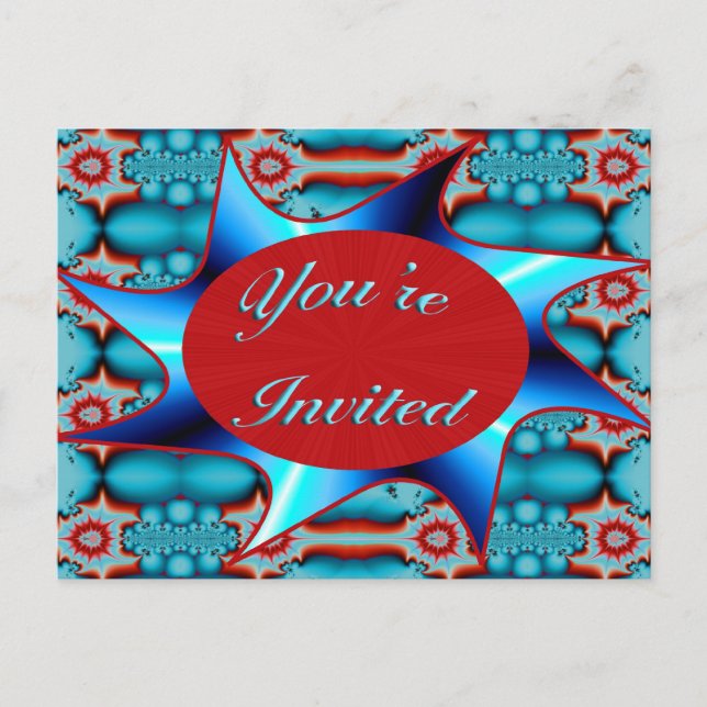 turquoise red you're invited invitation postcard (Front)