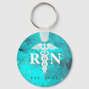 Turquoise Registered Nurse RN Caduceus Custom Year Key Ring