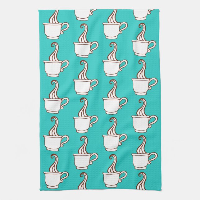 Turquoise Retro Coffee Diner Kitchen Towel Gift (Vertical)