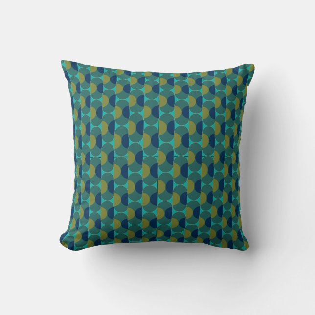 Turquoise Retro Ovals and Semi-Circles Cushion (Front)