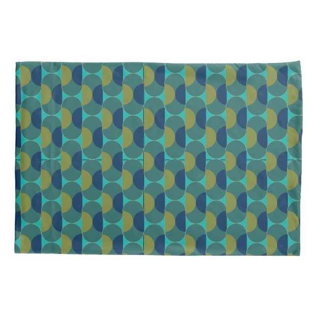 Turquoise Retro Ovals and Semi-Circles Pillowcase (Back)