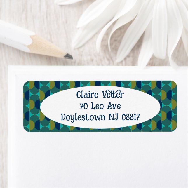 Turquoise Retro Ovals and Semi-Circles Return Address Label (Insitu)