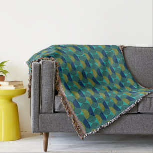 Turquoise Retro Ovals and Semi-Circles Throw Blanket