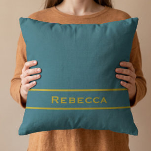 Turquoise Retro Solid Colour Plain Monogram Cushion