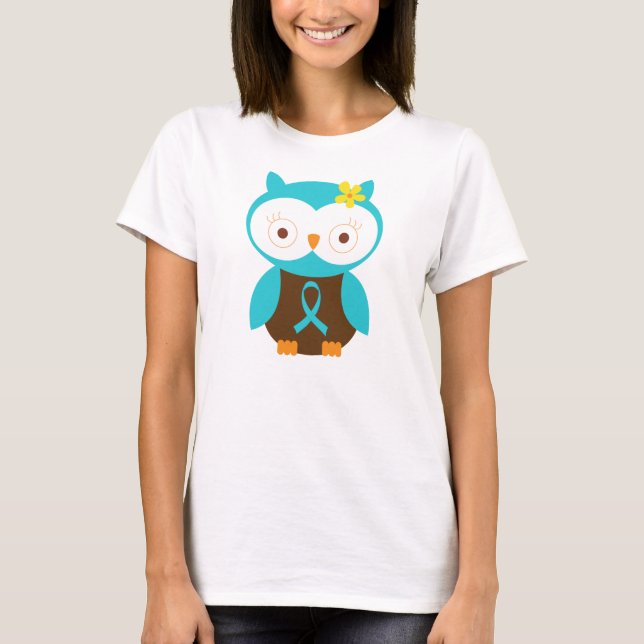 Turquoise Ribbon Awareness Owl T-Shirt (Front)