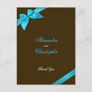 Turquoise Ribbon on Brown Thank You Postcard