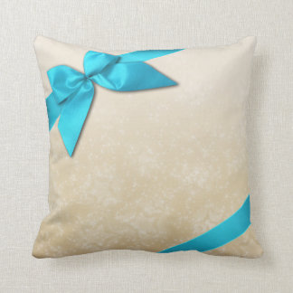 Turquoise Ribbon on Ivory Stars Background Cushion