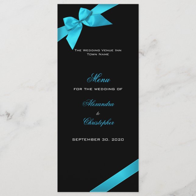 Turquoise Ribbon Wedding Menu (Front)
