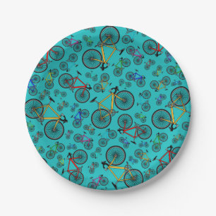 Turquoise road bikes paper plate