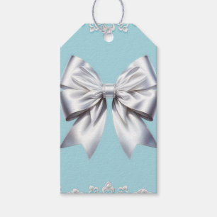 Turquoise Robin's Egg Blue Big White Bow Bridal  Gift Tags