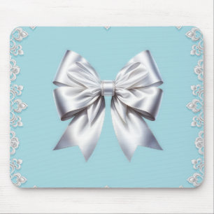 Turquoise Robin's Egg Blue Big White Bow Bridal Mouse Pad