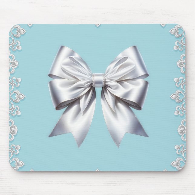 Turquoise Robin's Egg Blue Big White Bow Bridal  Mouse Pad (Front)