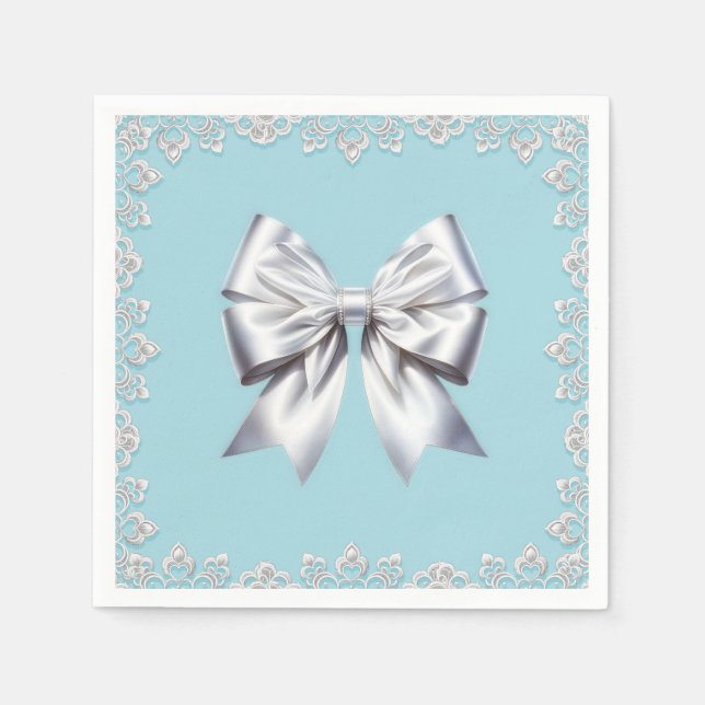 Turquoise Robin's Egg Blue Big White Bow Bridal  Napkin (Front)
