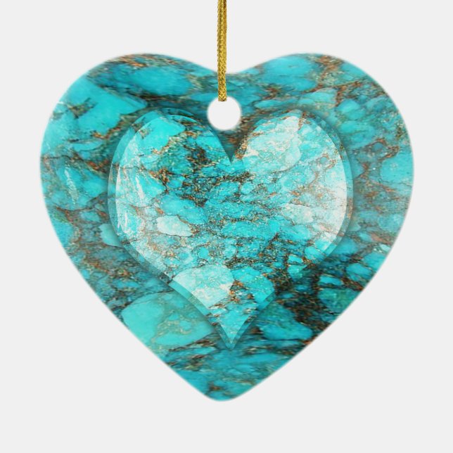 Turquoise Rock Heart Ceramic Tree Decoration (Back)