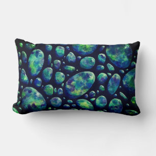 Turquoise Rocks in Space Original Artwork Lumbar Cushion