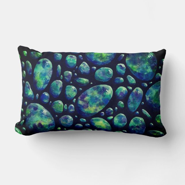 Turquoise Rocks in Space Original Artwork Lumbar Cushion (Front)
