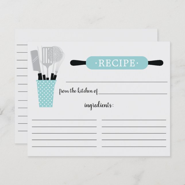 Turquoise Rolling Pin Kitchen Tools Recipe Card (Front/Back)