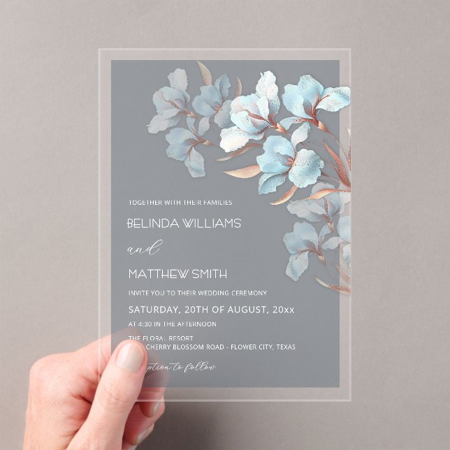 Turquoise Rose Gold Artistic Flowers  Invitation (Insitu (Handheld))