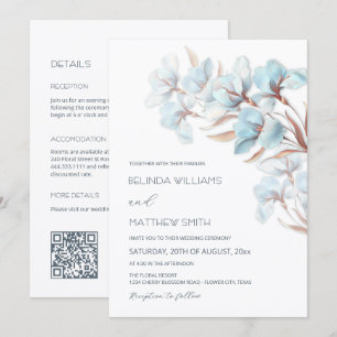 Turquoise Rose Gold Artistic Flowers  Invitation