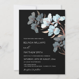 Turquoise Rose Gold Artistic Flowers  Invitation