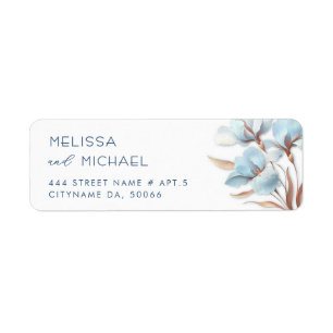 Turquoise Rose Gold Flower Wedding Return Address Label