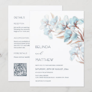 Turquoise Rose Gold Flowers  Casual Wedding Invitation