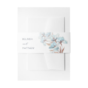 Turquoise Rose Gold Flowers Wedding Invitation Belly Band