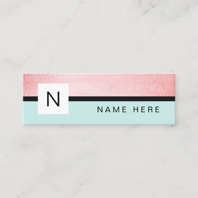 Turquoise Rose Gold Monogram Mini Business Card (Front)