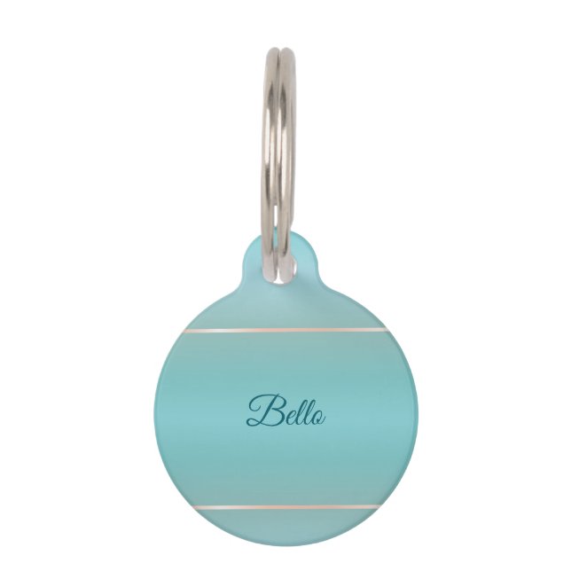 Turquoise Rose Gold Stripes Pet Tag (Front)