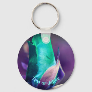 Turquoise Rosebud Flower Personalised Key Ring