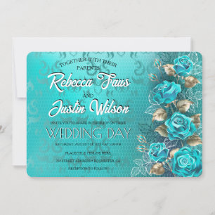 Turquoise Roses Tiffany Floral Modern Boho Invitation