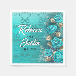 Turquoise Roses Tiffany Floral Modern Boho Napkin
