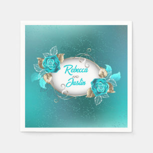 Turquoise Roses Tiffany Floral Modern Boho Napkin