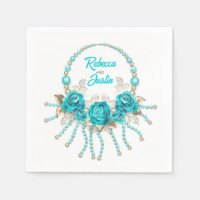 Turquoise Roses Tiffany Floral Modern Boho Napkins