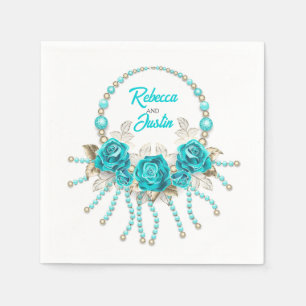 Turquoise Roses Tiffany Floral Modern Boho Napkins
