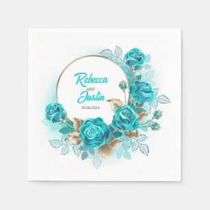 Turquoise Roses Tiffany Floral Modern Boho Napkins