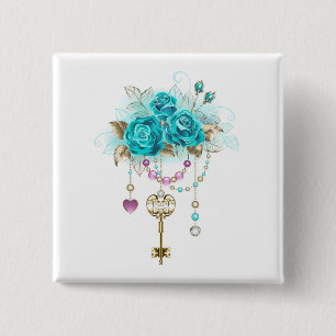 Turquoise Roses with Keys 15 Cm Square Badge