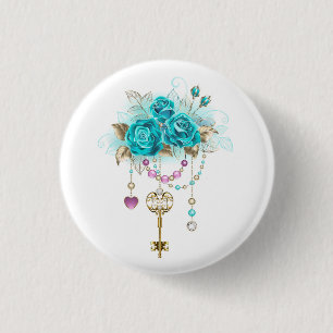 Turquoise Roses with Keys 3 Cm Round Badge