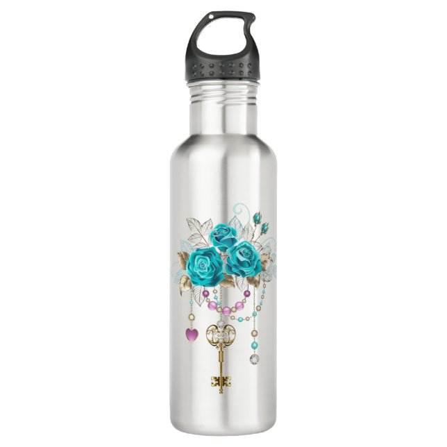 Turquoise Roses with Keys 710 Ml Water Bottle (Front)
