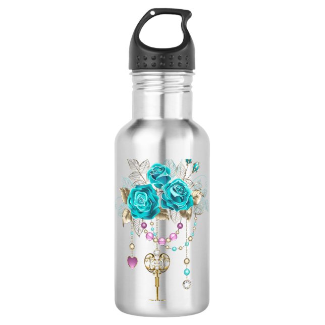 Turquoise Roses with Keys 710 Ml Water Bottle (Front)