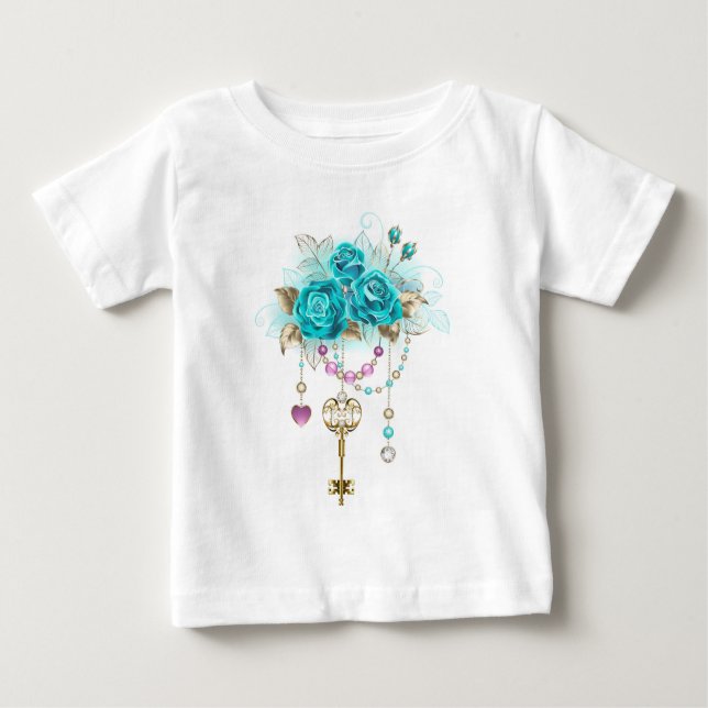 Turquoise Roses with Keys Baby T-Shirt (Front)