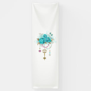 Turquoise Roses with Keys Banner