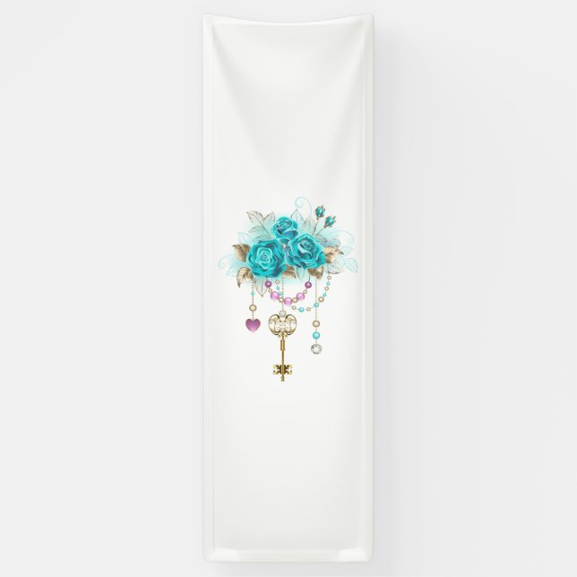Turquoise Roses with Keys Banner (Vertical)