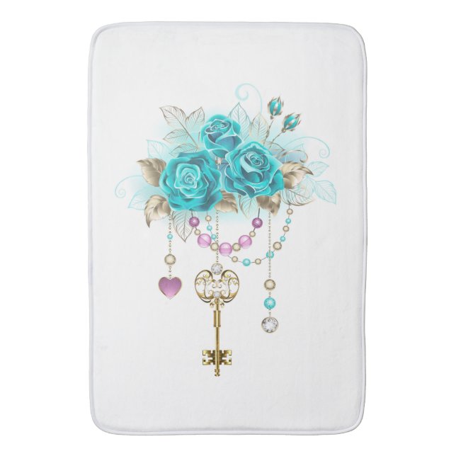 Turquoise Roses with Keys Bath Mat (Front Vertical)