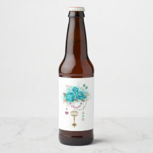 Turquoise Roses with Keys Beer Bottle Label