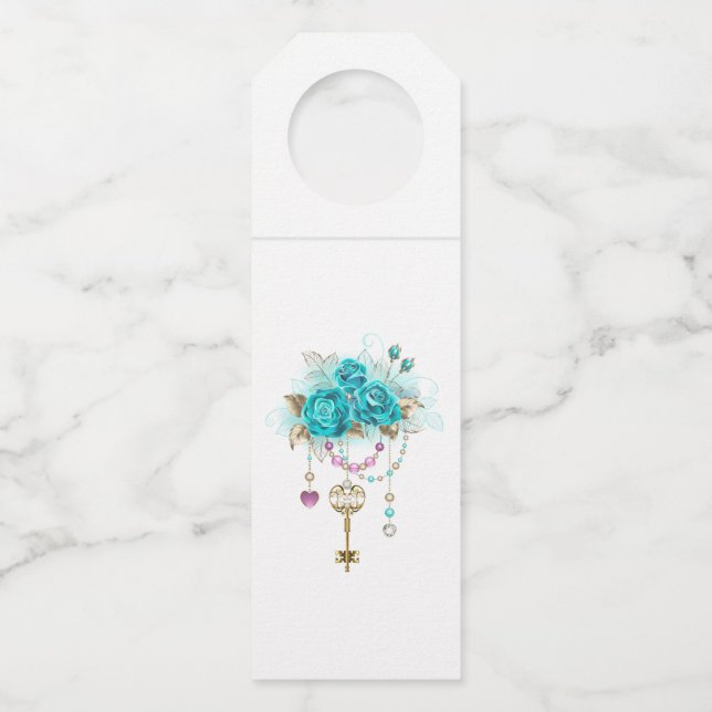 Turquoise Roses with Keys Bottle Tag (Front)