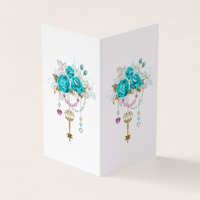 Turquoise Roses with Keys Business Card (Outside)