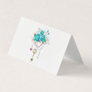 Turquoise Roses with Keys Business Card