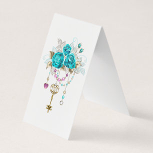 Turquoise Roses with Keys Business Card